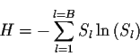 \begin{displaymath}H = - \sum_{l=1}^{l=B}{ S_l \ln \left(S_l\right)}\end{displaymath}